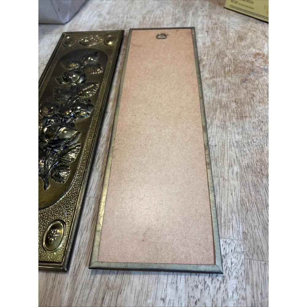 2 - Vtg MCM Brass Tin Gold Repousse Embossed Floral Wall Plaques England